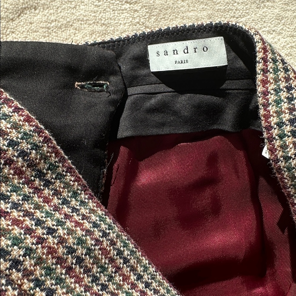 Sandro High Waist Houndstooth Shorts Brown Red Green 36 - Picture 3 of 8